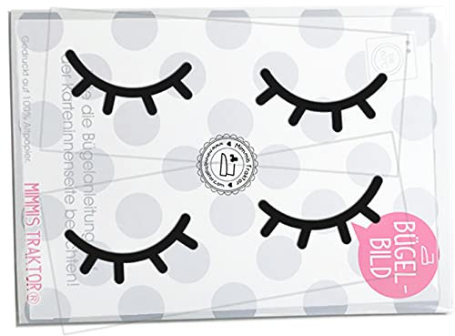 Bügelbild 2 Paar Wimpern (5 cm) SCHWARZ Doppelpack-Vorteilspreis! Flockfolie Aufbügler Applikationen Bügelsticker für Stoffe Textilien Kinder zum Aufbügeln Flicken