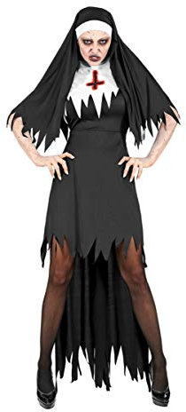 Horror-Shop Dämonische Nonne Damenkostüm mit Haube als Verkleidung für Halloween und Fasching L