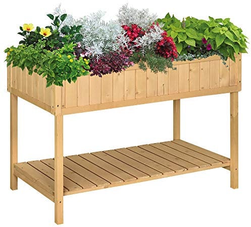Outsunny Wooden Herb Planter with 8 Pocket, Raised Bed Container Garden Planter Boxes, 110L x 46W x 76Hcm, Natural