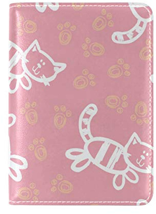 Katze Niedlichen Stempel Reisepass Reisepasshülle Ausweis Hülle Echtes Leder Hülle Schutzhülle für Reisen Männer Frauen