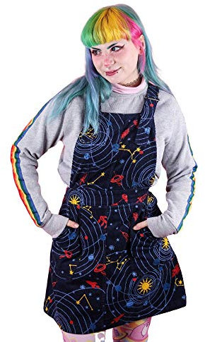 Run And Fly Space Rockets Cord Dungaree Pinafore Dress 8 Blue