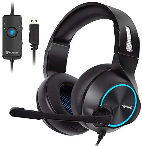NUBWO N11U USB Gaming Headset with 7.1 Surround Sound Stereo, USB Headphones with Noise Canceling Mic & RGB Light, Compatible with PC, PS4 Console, Laptop Blue