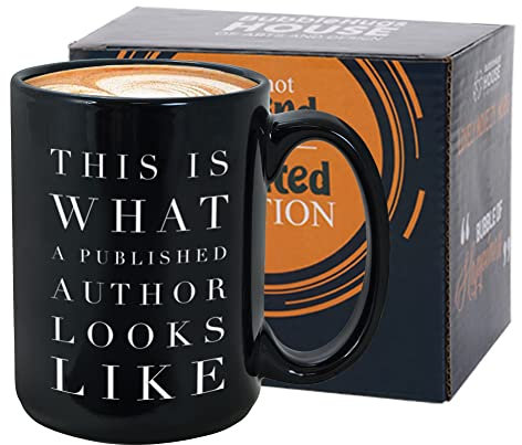 Writer Kaffeetasse, 425 ml, Buchautoren, Tassen für Romanautor, Romanisten, Dichter, Schwarz