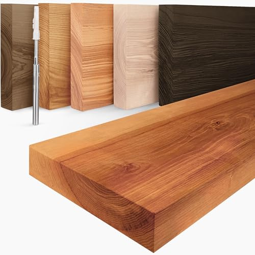 LAMO Manufaktur Schweberegal Holz mit unsichtbarer Befestigung | Wand Regal 70 cm breit für Wohnzimmer, Küche, Arbeitszimmer | Farbe: Dunkel, Kante: gerade | Massivholz, modernes Design