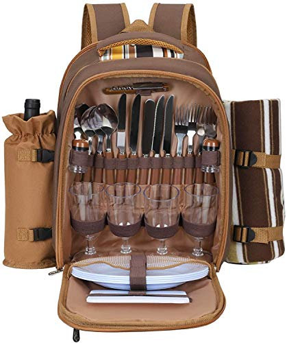 MiduoHu Mochila de Picnic para 4 Personas Térmica Porta Alimentos de Aislamiento Bolsa de Enfriamiento PortatilparaPlaya, Picnics, Camping (Color : Brown)