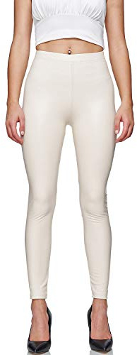 Gloop Women's Faux Leather High Waisted Leggings, Treggings, Tight Leather Look Pants, cream, S