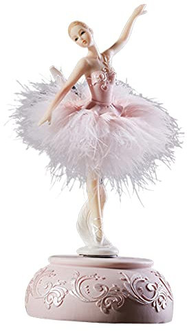 GEQIAN Ballerina Spieluhr – Tanzendes Mädchen Schwanensee Karussell mit Feder als Geburtstagsgeschenk für Mädchen (Girls) in Rosa