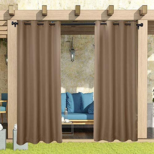 Tenda per Esterni Impermeabile, Oscurante Tende, Tende da Sole per Esterno Protezione dai Raggi UV, Tende impermeabili con Anelli per Giardino Cortile Balcone Gazebo (Marrone, 1 pezzi/ 132 X 240 CM)