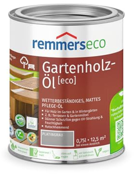 Remmers Gartenholz-Öl [eco] platingrau, 0,75 Liter, Wetterbeständiges, mattes Öl, aussen und innen, optimal für Terassen & Gartenmöbel, rutschhemmend