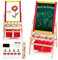 DREAMADE Kinder-Staffelei aus Holz, Doppelseitige Standtafel mit Kreidetafel und magnetischem Whiteboard, Höhenverstellbare Maltafel, inklusiv Malpapier, 2 Aufbewahrungsboxen, Halterung usw.