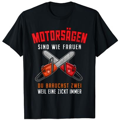 Forst Zubehör Wald Holzfäller Schreiner Geschenke Motorsägen Benzin Kettensägen Forst T-Shirt Schwarz M Klassische Passform V-Ausschnitt Langarm Unisex Frauen und Männer