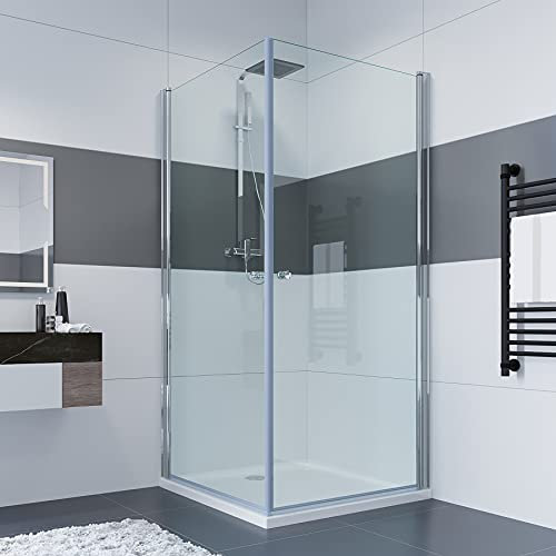 IMPTS Duschkabine Pendeltüren 90x90 x 185cm Doppel Duschtür Eckdusche Duschabtrennung Dusche Glas, ohne Duschtasse & Ablauf