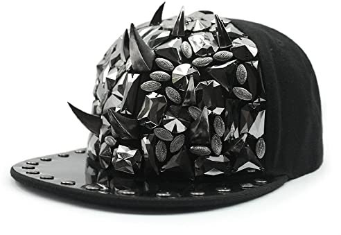 YUNHOME Baseball Kappe Schirmmütze Baseball Cap Basecap Kappen Punk Hip Hop Nieten Baseballkappe Zähne Kette Wings Street Dance Flat-Brimm-Hut Trendy Nachtclub Performance Hat-Schwarzer Rivet_Code