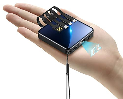 ummz Portable Charger 12000mAh with Built-in Cables,22.5W Fast Charging Power Bank,USB C Input/Output,Smart LED Display,Compact External Battery for iPhone 15,Samsung Galaxy,iPad,Tablets