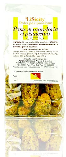 LiSycily - PASTE DI MANDORLE AL PISTACCHIO (400 Gr) - PRODUZIONE ARTIGIANALE | Pasta di Mandorla al Pistacchio con Granella | Pasticceria Siciliana | Solo Ingredienti 100% Naturali