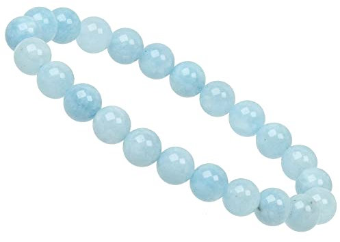 ELEDORO Handgefertigtes Edelstein Perlen Stretch Armband - Echte Steine 8mm (Aquamarin)