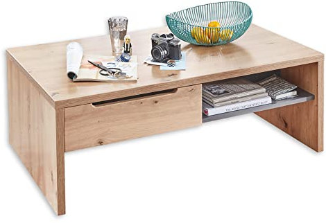 Stella Trading MEMPHIS Couchtisch in Artisan Eiche Optik, Graphit - Moderner Sofatisch mit Schubladen & Ablage für Ihren Wohnbereich - 110 x 40 x 65 cm (B/H/T)