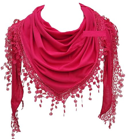 GFM® Einfarbiger Jersey-Schal mit Spitze und Quasten (TRI-PLN-CRTGLB-Rosa)