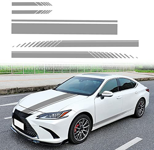 SUNBREATH 5PCS Car Hood Car Body Rearview Mirror Modified Sport Style Stripe Sticker Graphic Vinyl Racing Stripe Decal Decal Accessories Sticker for Cars Gray