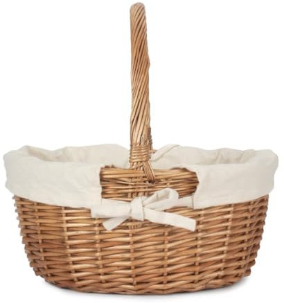 Red Hamper C018W Wicker Double Steamed Oval Shopping Basket With White Lining