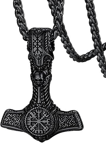 FaithHeart schwarz Thors Hammer Kette für Herren Männer Viking Kompass Anhänger mit Geschenkebox für Geburtstag Weihnachten