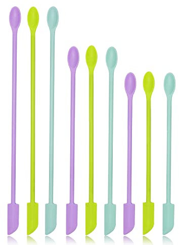 9 Pieces Mini Silicone Spatula Jar Spatula Long Makeup Spatula Last Drop Small Silicone Spatula Reusable Tiny Spatula mini silicone telescopic spatula for Jar,Kitchen Bottles,Cosmetic