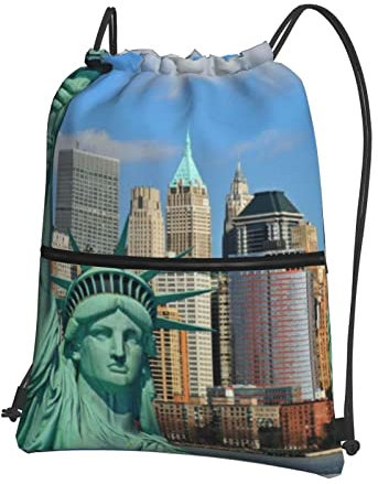 Statue Of Liberty In Nyc Outdoor-Freizeit-Rucksack mit Kordelzug: >> 39 x 46 cm (L x H), gut für Reisen, Handgepäck, Camping, Schwarz, Einheitsgröße, Schwarz, Einheitsgröße