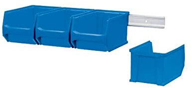 Wandleiste mit 4x Blaue Sichtlagerbox 3.0 | HxBxT 12,6x60,5x23,6cm | Wandhalterung, Kleinteileaufbewahrung, Sortimentsboxhalterung