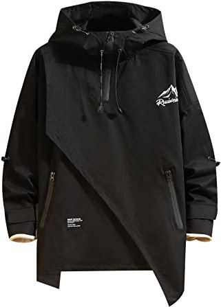 GURUNVANI Anorak Veste coupe-vent à capuche pour homme, JK208Black, Small