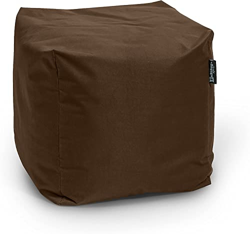 BuBiBag Sitzpouf für Outdoor Sitzsack, Fußhocker ideal für Gaming Sitzsäcke, Wetterfest, Outdoor Pouf (35x35x35cm, Braun)