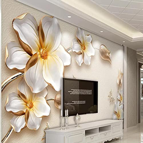 GIVLWF Papier Peint de 3D Relief Tridimensionnel 3D, Fleurs D'or Panoramique Déco Mural - pour Salon Chambre D'Enfant Décoration Murale 150 x 105 cm