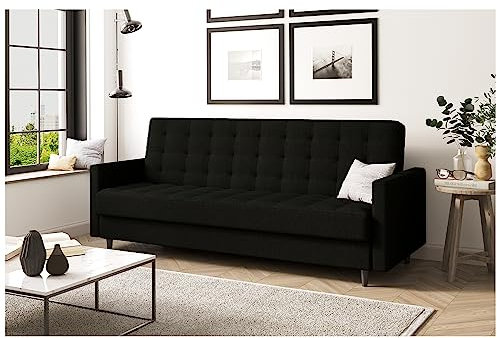 MEBLINI Sofa mit Schlaffunktion - Schlafcouch Ausziehbar - Schlafsofa mit Bettkasten - Sofabett - Couch mit Schlaffunktion - Klappsofa - Andres 1-218x87x93cm - Schwarz Webstoff