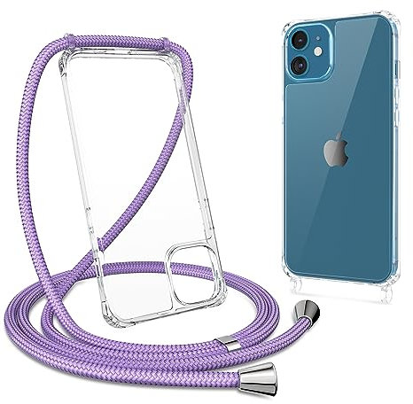 ZTOFERA Crossbody Lanyard Case for iPhone 11, Ultra Clear Hard Back with Soft Bumper Protective Phone Case with Strap Adjustable Neck Cord Necklace Shockproof Cover for iPhone 11, Purple