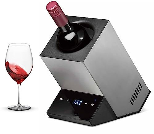 BAHOJAS Smart Electric Wine Chiller - Stainless Steel Gray, LED Display, Single Bottle Cooler with Thermostat Control - No Ice Required - Enhance Wine Drinking Experience