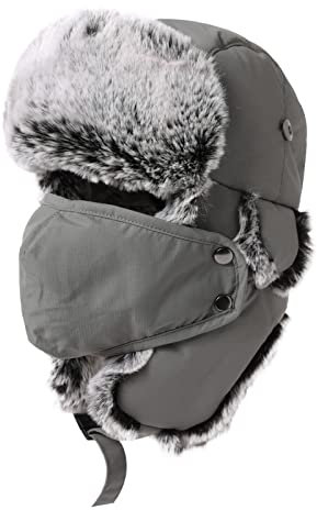 Comhats Herren Wasserdichter Fliegermütze Winter Warme Fellmütze Trappermütze Pelzmütze Wintermütze A69265_Grau XXL
