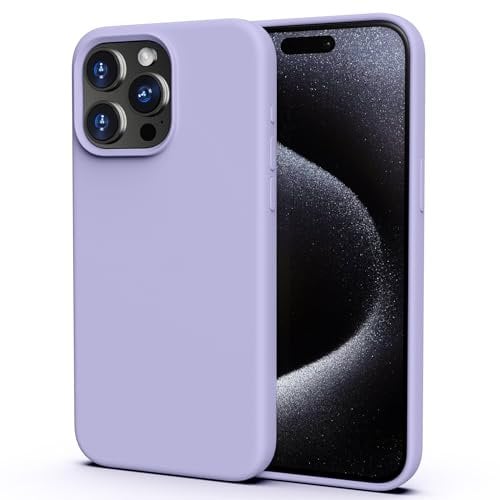 TIIXXA Custodia in silicone liquido antiurto progettata per iPhone 15 Pro Max, protezione completa, antigraffio, fodera in microfibra, antiscivolo, sottile, protezione contro le cadute, 17 cm, lilla