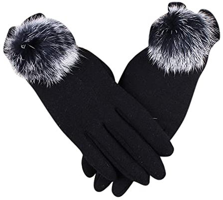 Alpakawolle für Damen, elastische Thermo-Handschuhe, Strickhandschuhe für Textbildschirme im Winter, Schwarze Seidenhandschuhe für Damen, Schwarz, Einheitsgröße, Schwarz, One Size