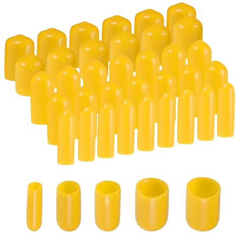 sourcing map 100pcs Round Rubber End Caps Protective Caps 1/8 3/16 1/4 5/16 3/8 Yellow Screw Thread Protectors