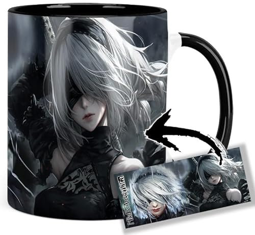 Nier Automata 2B Tasse Innen & Henkel Schwarz Keramikbecher Mug