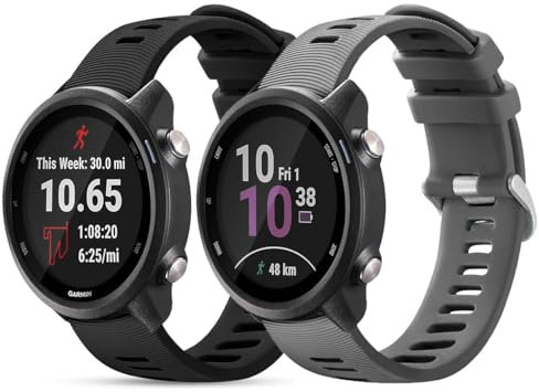 Shecret 2 Stück 20mm Armbänder für Garmin Vivoactive 3/3 Music/Venu/Venu 2 Plus/Forerunner 245/645/55, Schnellverschluss Silikon Sport Armbänder für Garmin Vivomove HR/Instinct 2S, Schwarz Grau