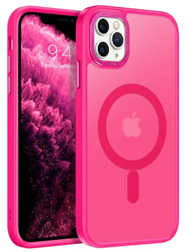GaoBao Strong Magnetic for iPhone 11 Pro Max Case, Slim Fit iPhone 11 Pro Max Phone Case [Compatible with MagSafe] Shockproof Translucent Matte Protective Cover for iPhone 11 Pro Max 6.5, Hot Pink