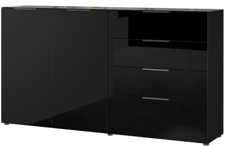 Sideboard Anrichte Kommode Glasfront in schwarz, B/H/T ca. 184/102/42 cm
