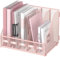 SUPTIDY Rack File Organizer - Organiseur de bureau en métal - Porte-revues avec 5 compartiments verticaux - Porte-revues - Rose