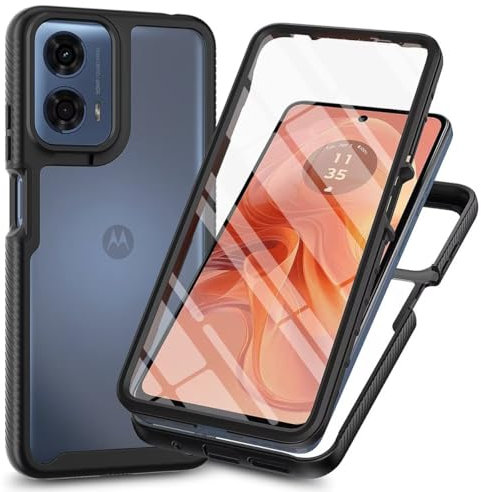 Bnvdfre Handyhülle für Motorola Moto G24 / E14 / G04 / G04s / G24 Power Hülle und Panzerglas mit Eingebautem Displayschutz Stoßfest Schutzhülle 360 Grad Vollschutz TPU Silikon Case - Schwarz