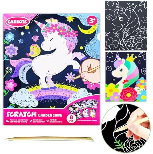 YUNHENTONG Kit de Scratch Art Licorne pour Enfants - Cartes à Gratter, Papier à Gratter - Thème Licorne