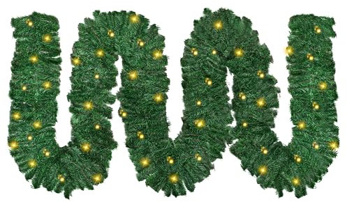 Weihnachtsgirlande mit Beleuchtung 5M/16FT Vorbeleuchtete Girlande mit 100 LED-Lichtern für Innenbereich Kamin Winter-Weihnachtsfest Neujahrsdekoration Treppenhaus und Kaminsims (5M)