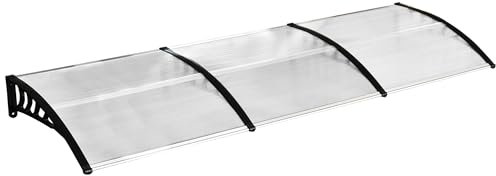 Outsunny Vordach für Haustür Pultbogenvordach 90 x 295 cm, Überdachung mit UV-Schutz, Regenschutz für Outdoor, Haustürdach Sonnenschutz aus Polycarbonat Weiß
