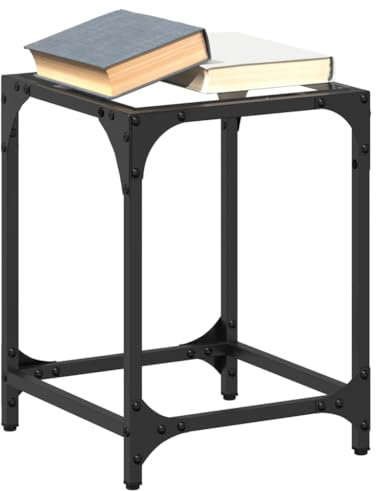 Baziroo Mesa de centro con tablero de cristal, 30 x 30 x 40 cm, muebles de salón, mesa auxiliar, mesa auxiliar, mesa de salón, mesa de cristal pequeña, materiales de madera y acero y cristal