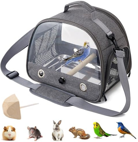 Rucksack für Vögel mit Holzstab,Vogel-Tragetasche mit Stehstange und Edelstahl-Tablett,Leichter Rucksack für Papagei,mit Edelstahl-Tablett und Stehstange,für Papageien,Sittiche,1 Backenzähne-grau