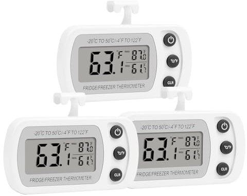 Lasubst Digital Refrigerator Thermometer 3 Pack for Fridge Freezer Cooler Waterproof, White